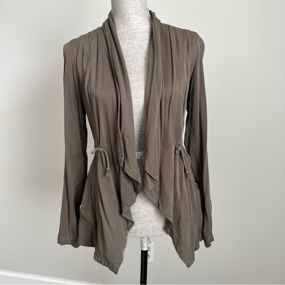 Altard State Draped Front Open Knit Jacket Waterfall Top Olive Green Size Small